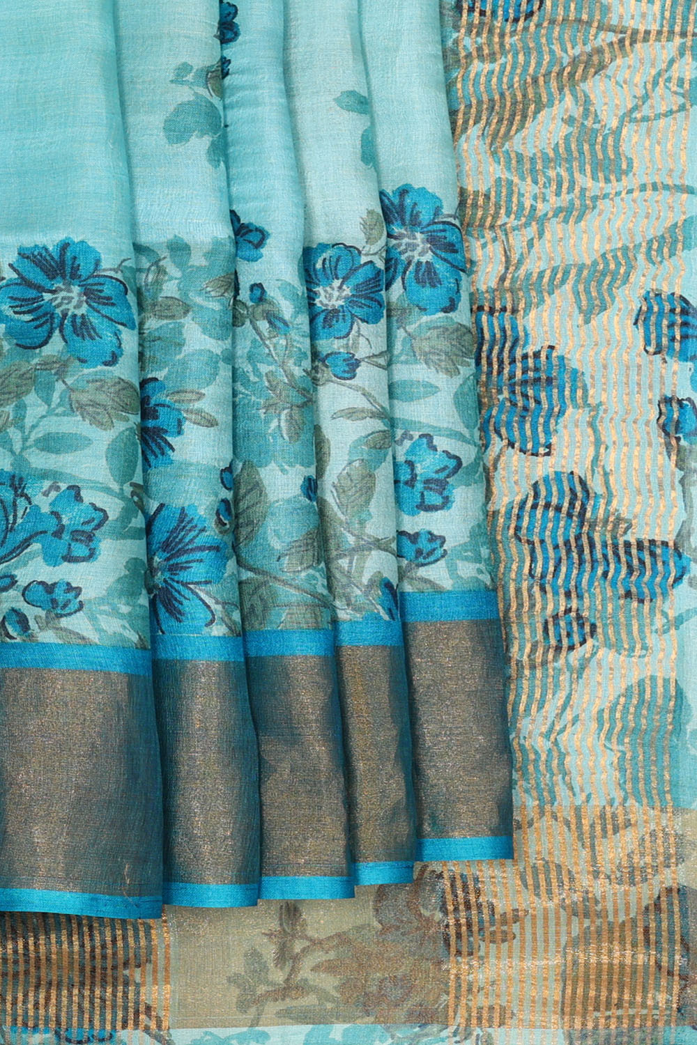 Image of Sky-Blue Desi Tussar Silk Saree