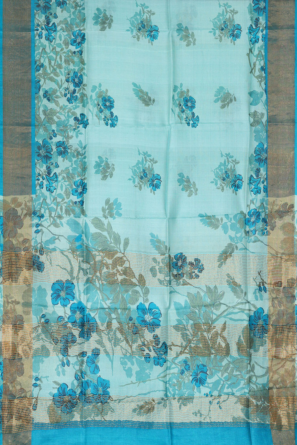 Image of Sky-Blue Desi Tussar Silk Saree
