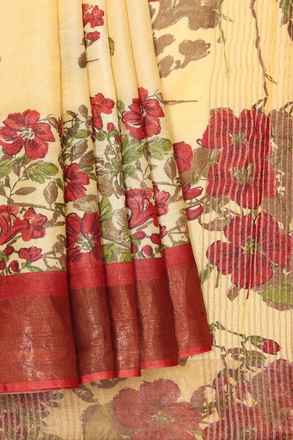 Image of Cream Desi Tussar Silk Saree