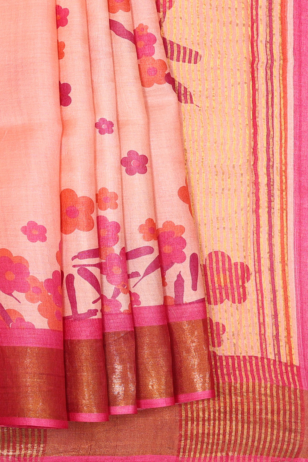 Image of Off-White Desi Tussar Silk Saree