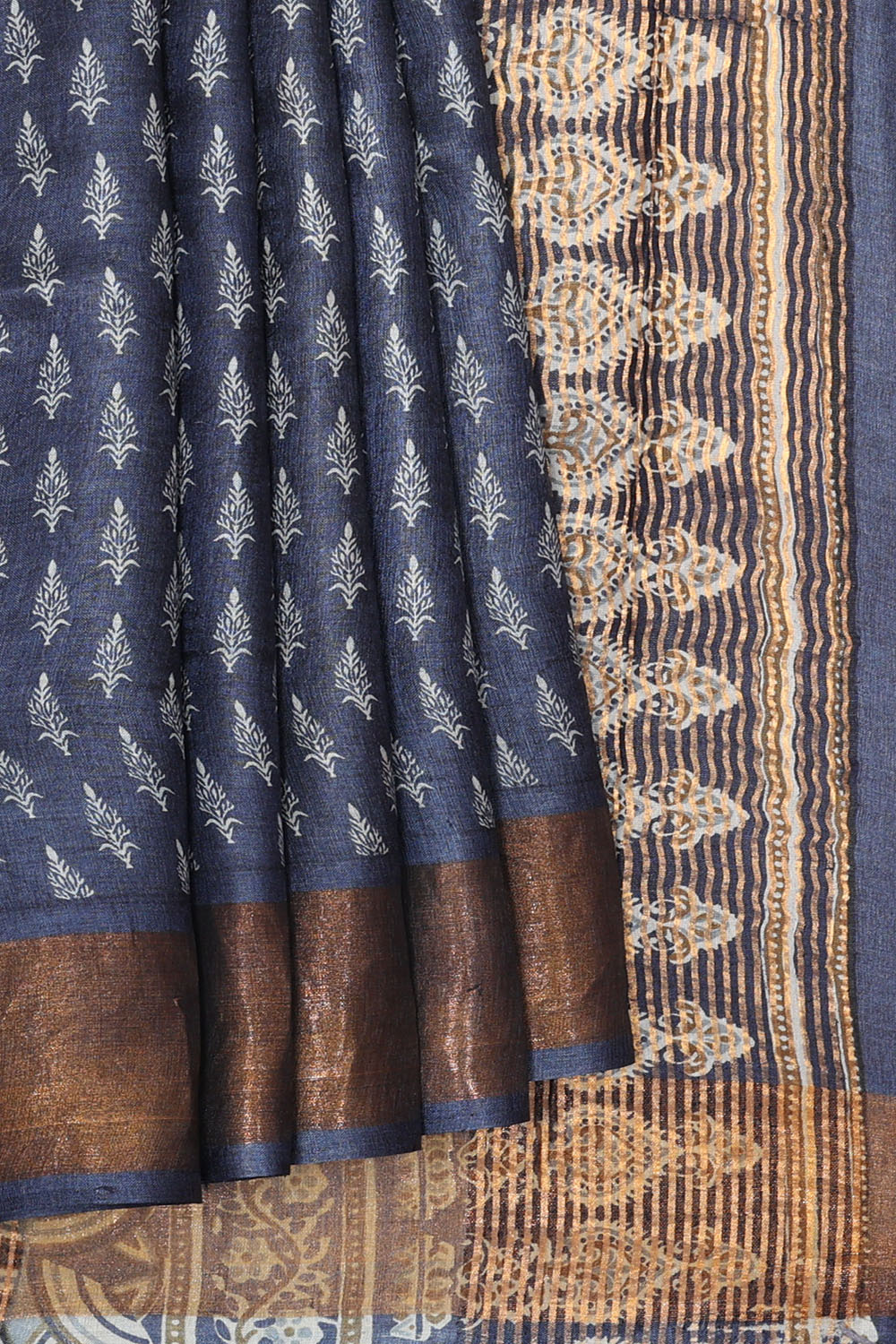 Image of Indigo-Blue Desi Tussar Silk Saree