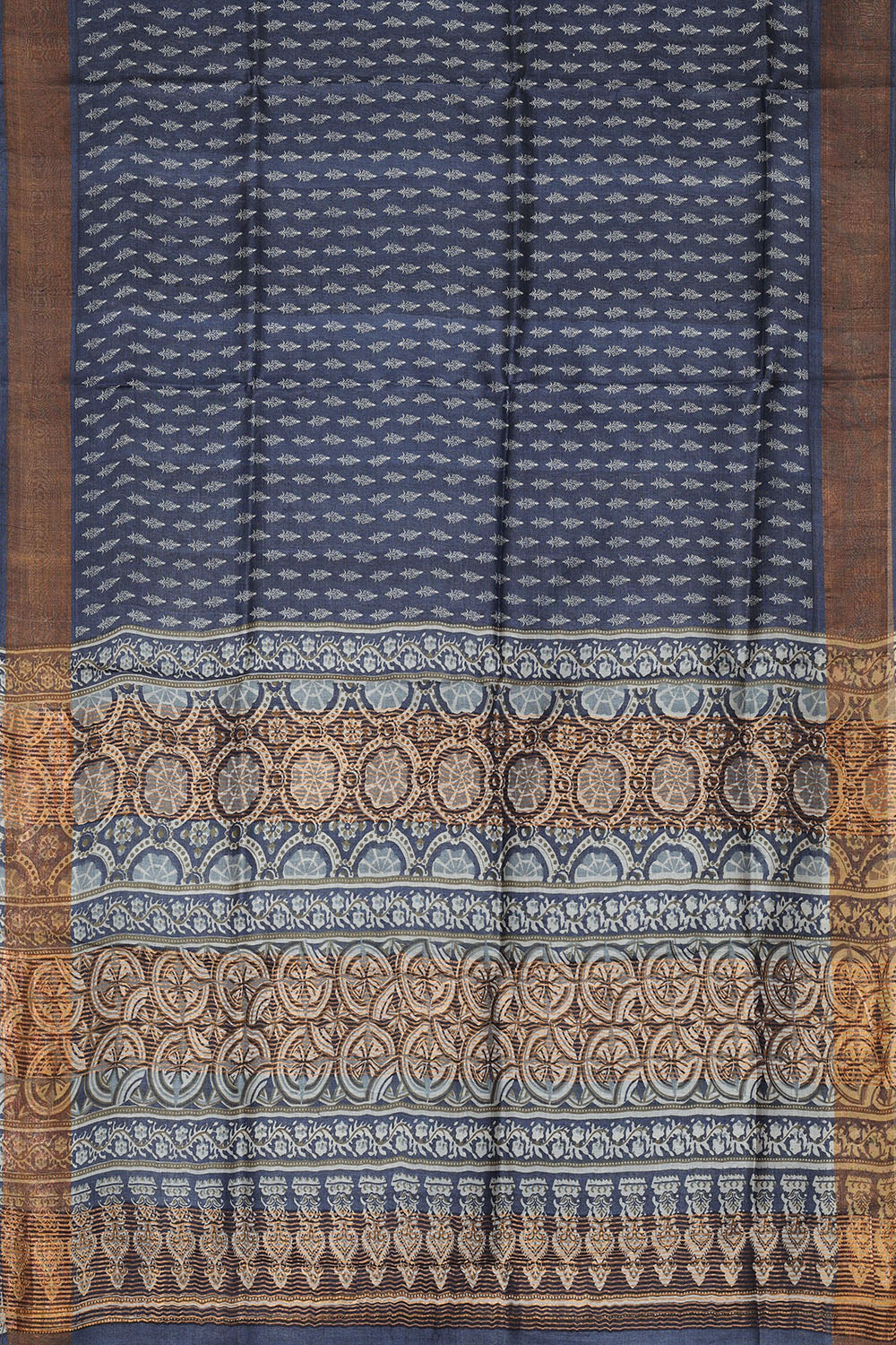 Image of Indigo-Blue Desi Tussar Silk Saree