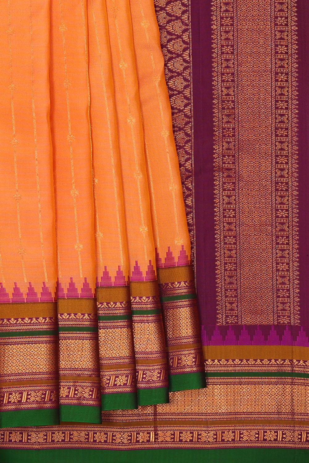 Image of Orange Gadwal Silk Saree