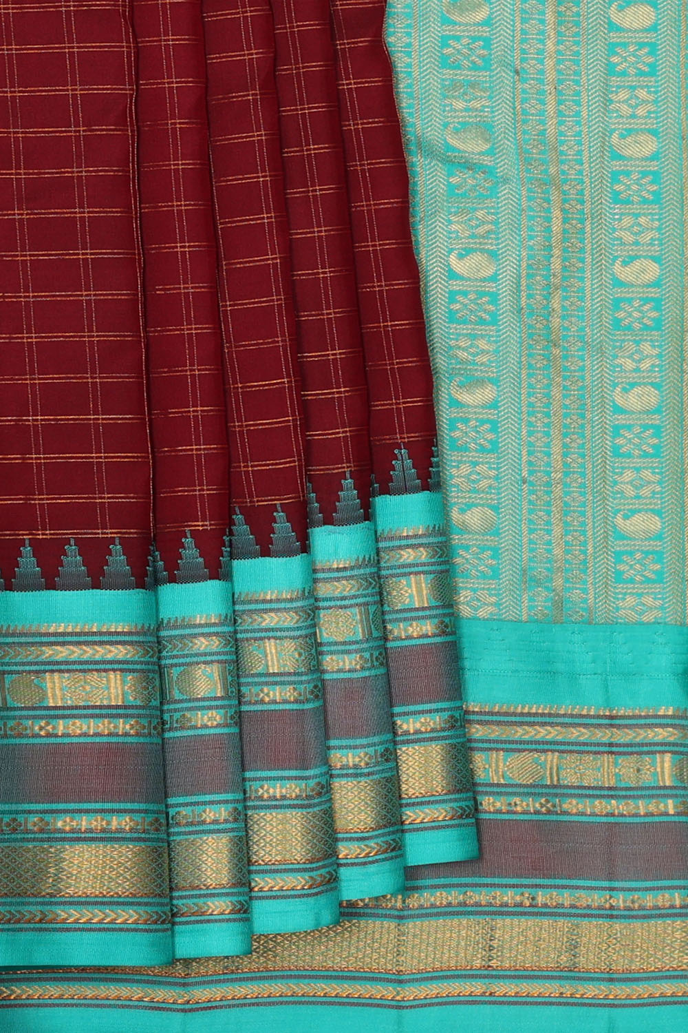 Image of Maroon Gadwal Silk Kattam Saree