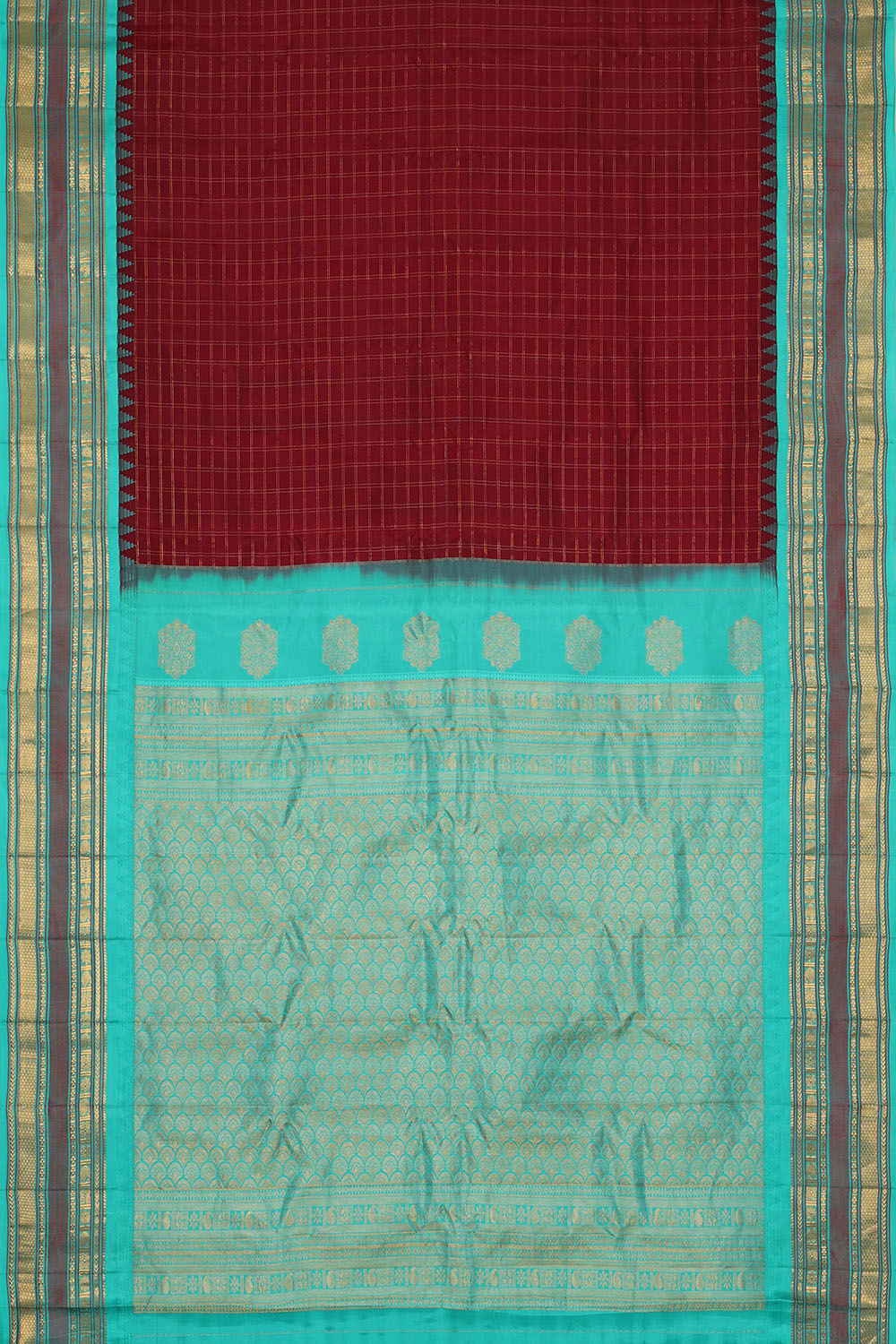 Image of Maroon Gadwal Silk Kattam Saree
