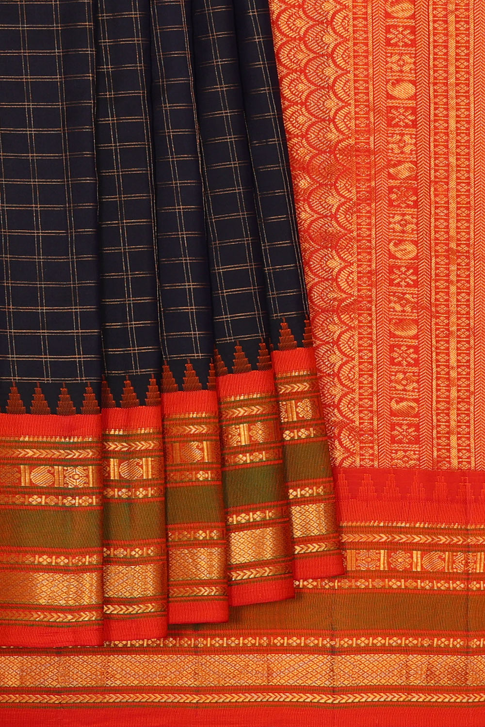 Image of Navy-Blue Gadwal Kattam Saree