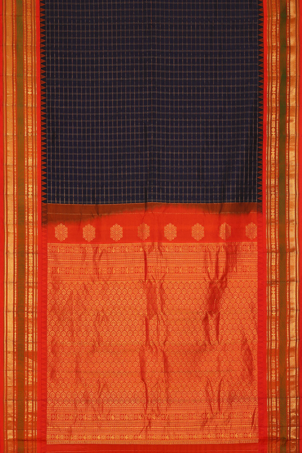 Image of Navy-Blue Gadwal Kattam Saree