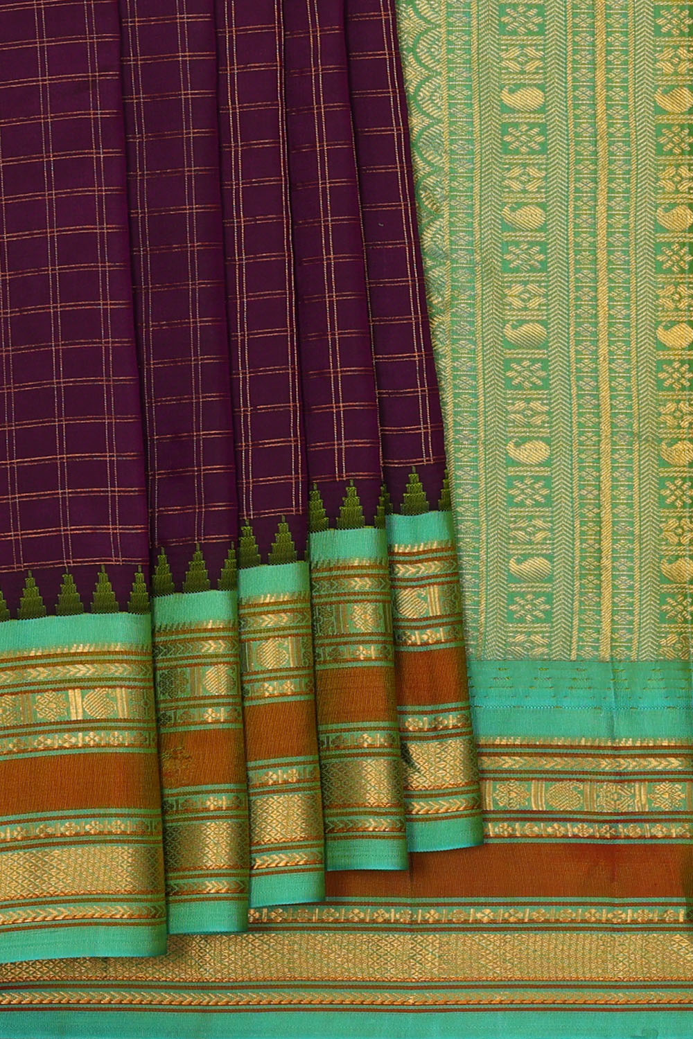Image of Dark-Purple Gadwal Silk Kattam Saree