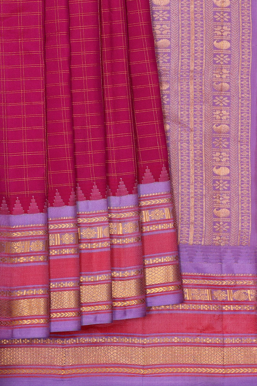Image of Magenta-Pink Gadwal Silk Kattam Saree