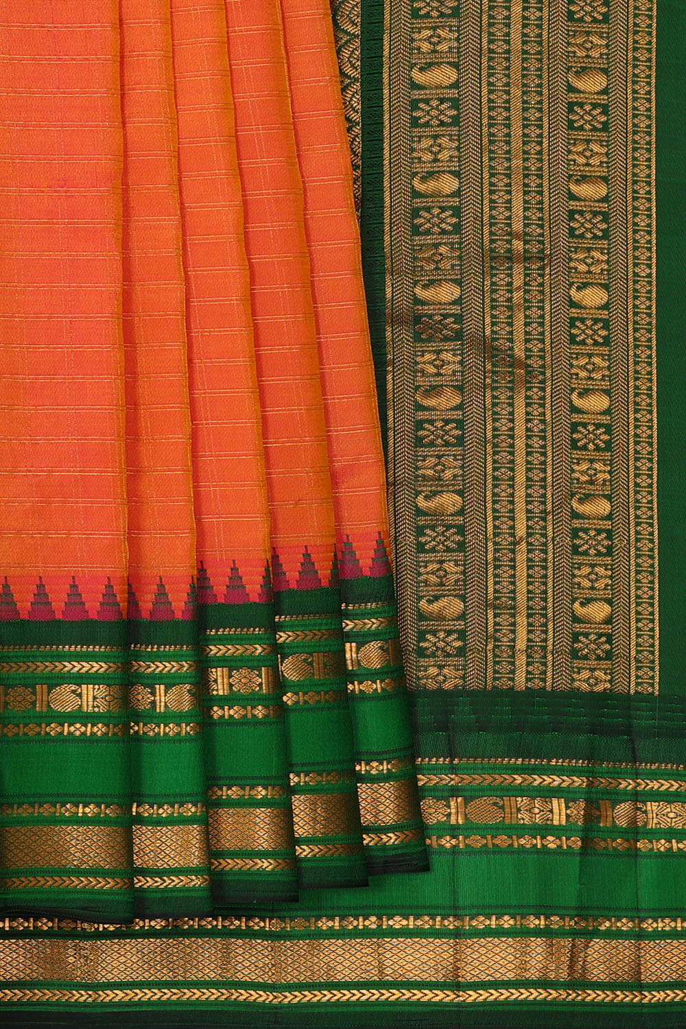 Image of Orange Gadwal Silk Kattam Saree