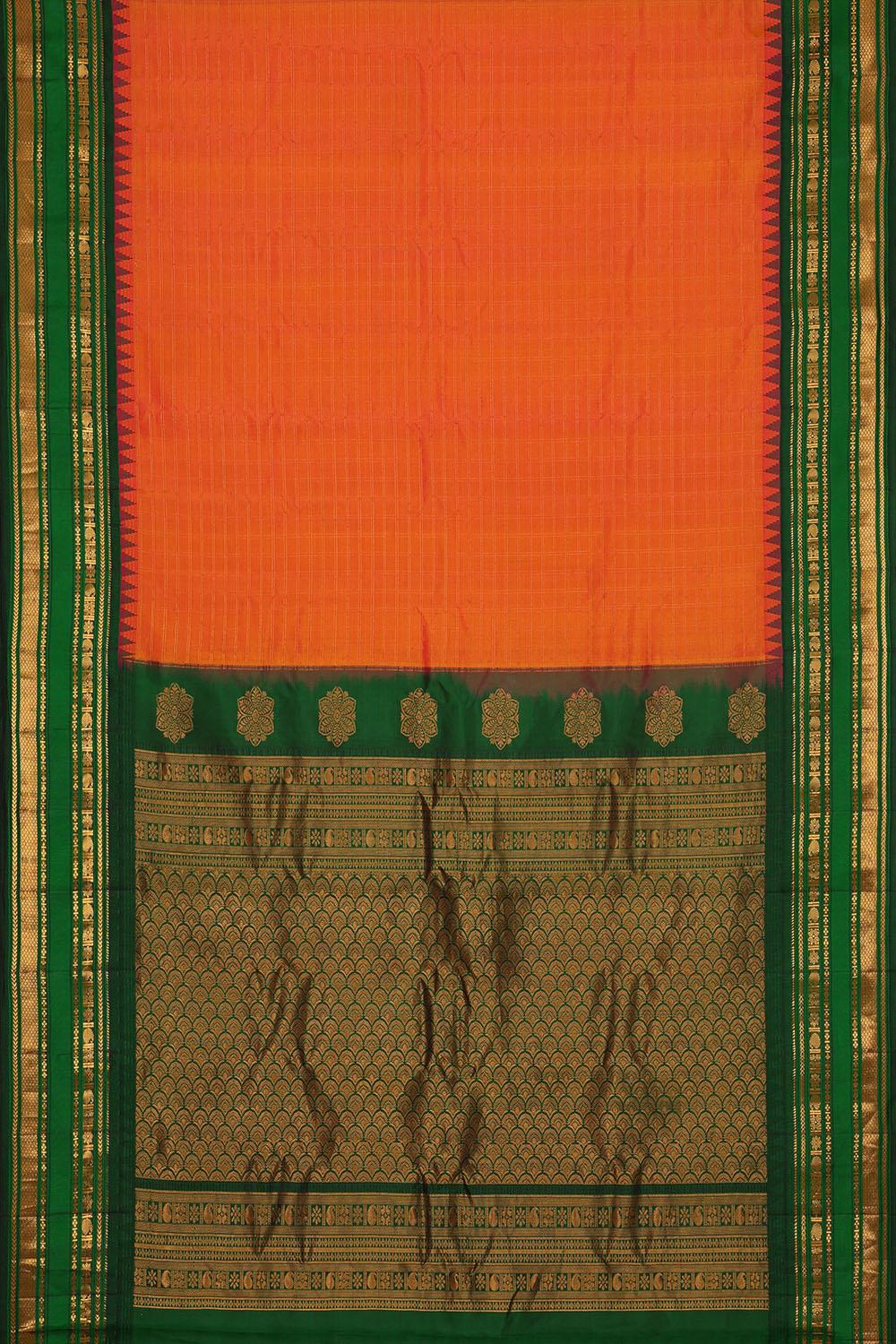 Image of Orange Gadwal Silk Kattam Saree