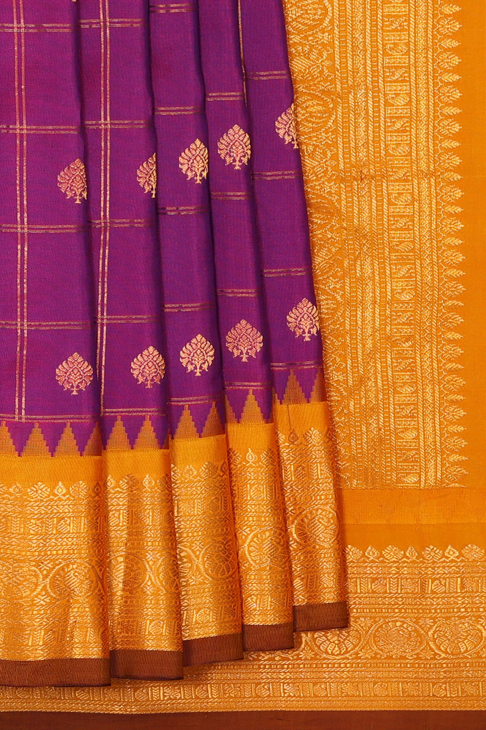 Image of Purple Gadwal Silk Kattam Saree