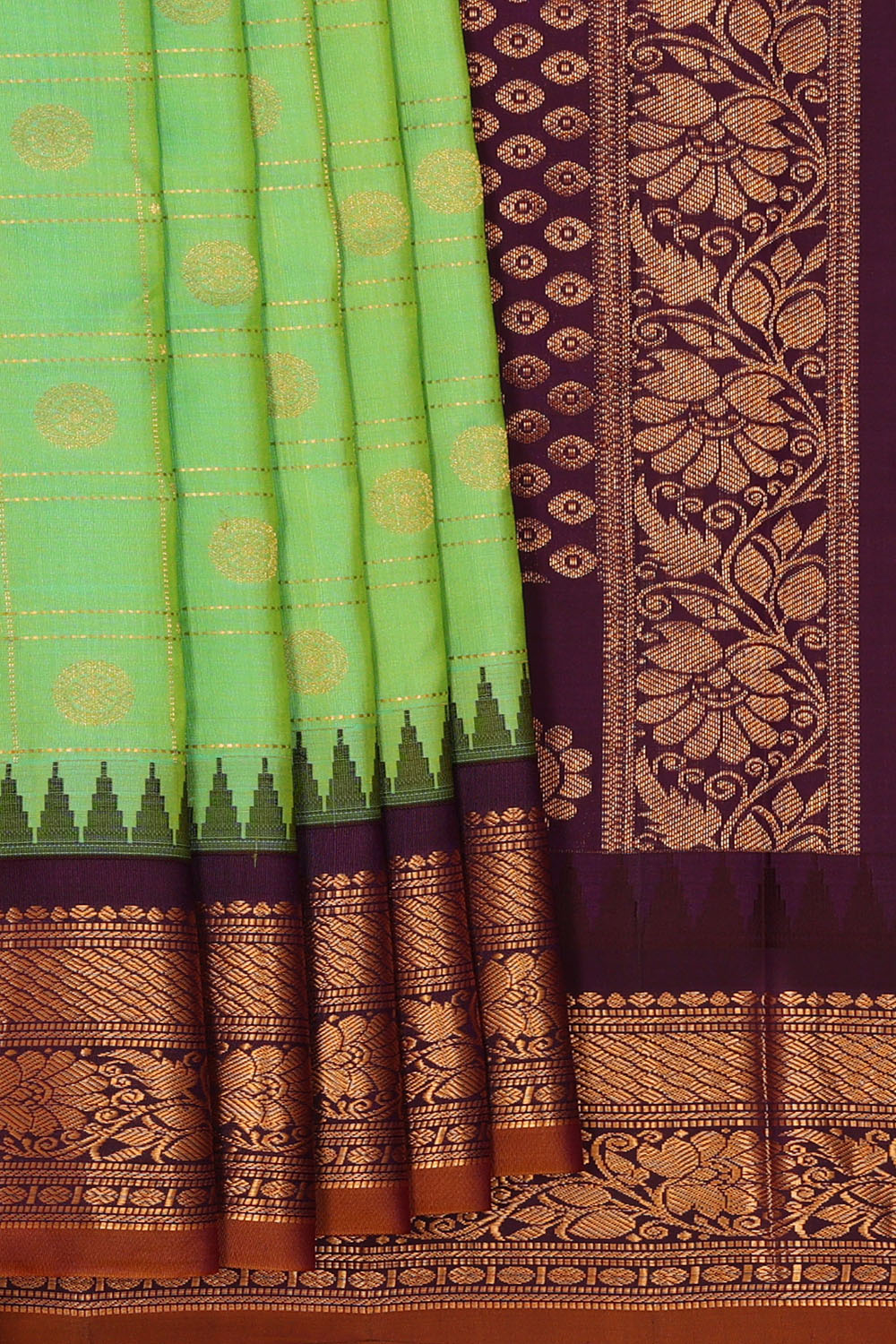 Image of Sea-Green Gadwal Silk Kattam saree
