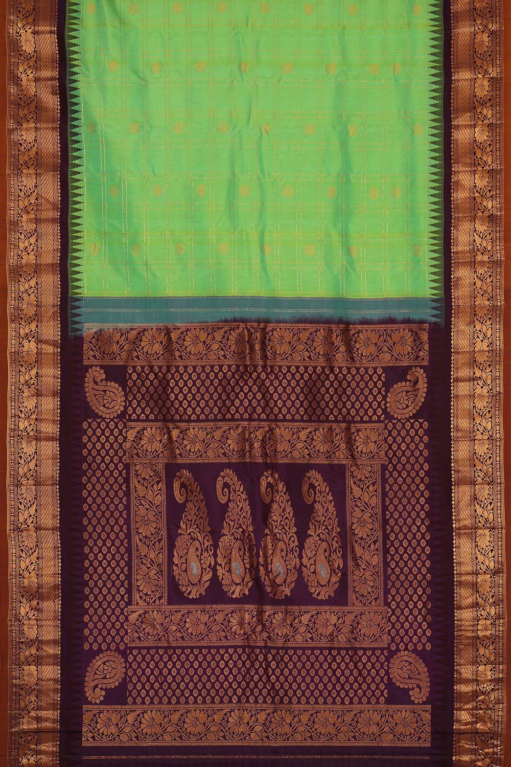 Image of Sea-Green Gadwal Silk Kattam saree