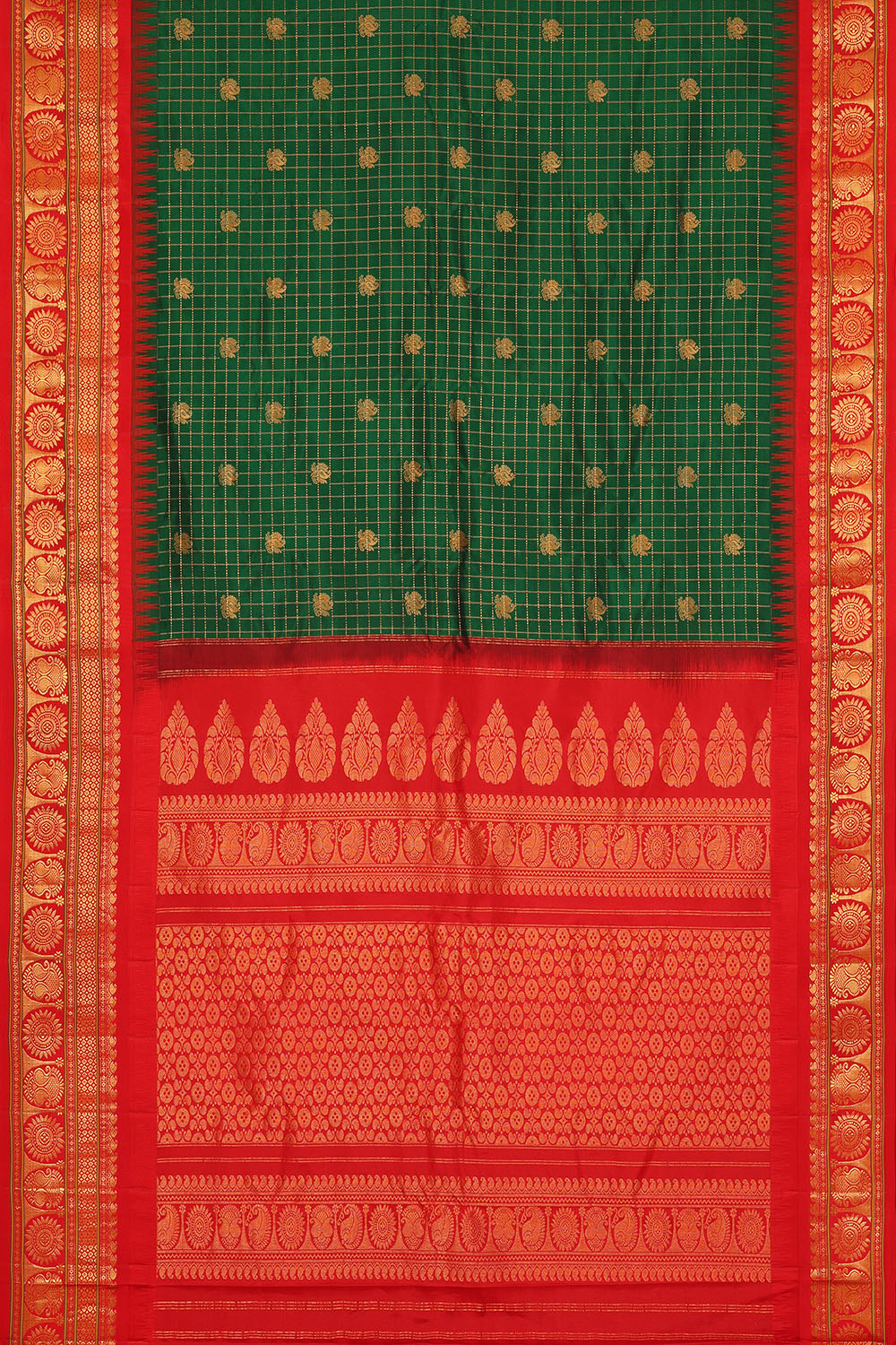 Image of Bottle-Green Gadwal Silk Kattam Saree
