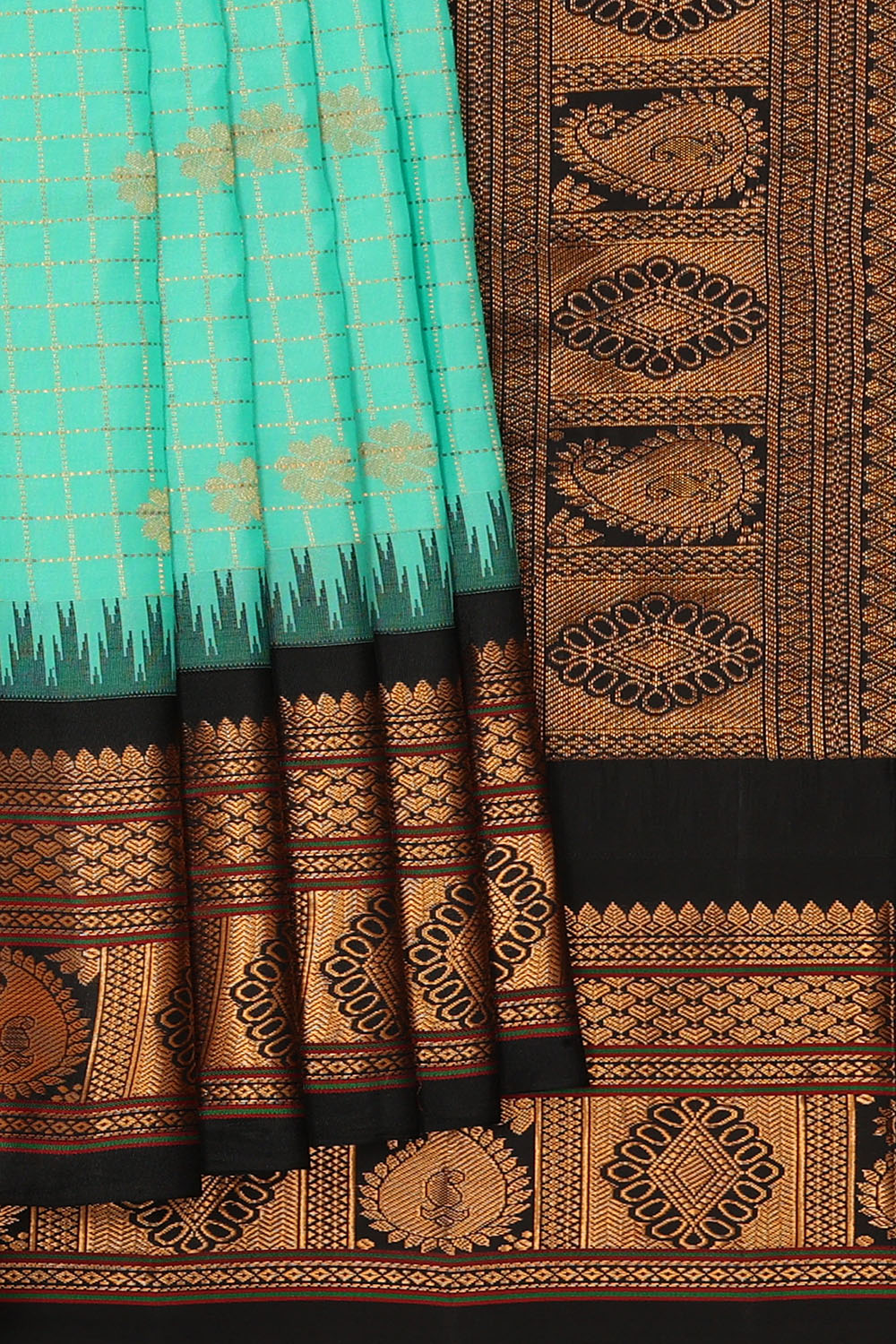 Image of Sea-Green Gadwal Kattam Saree