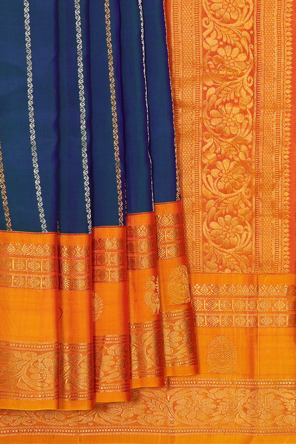Image of Navy-Blue Gadwal Silk Saree