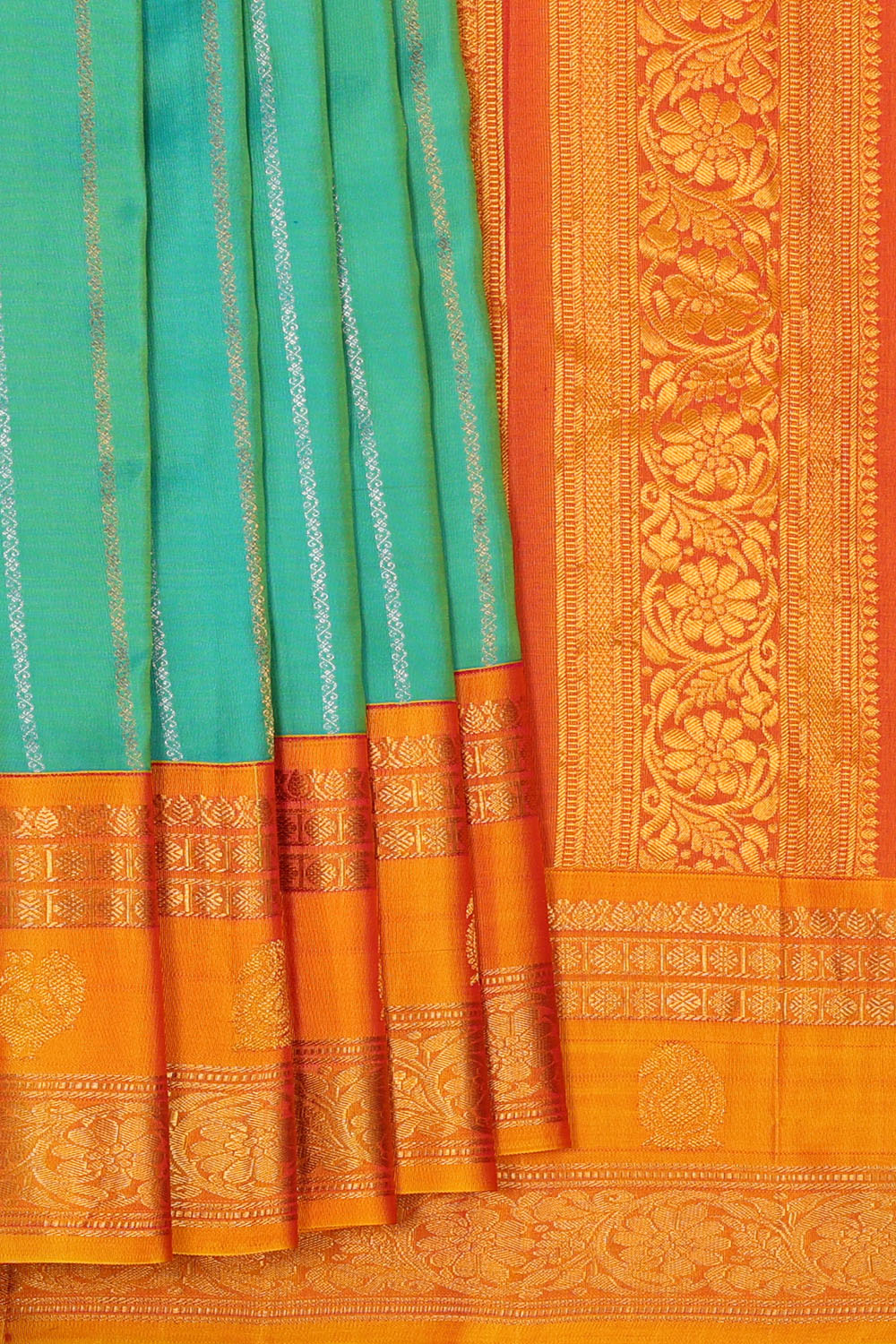 Image of Sea-Green Gadwal Silk Saree