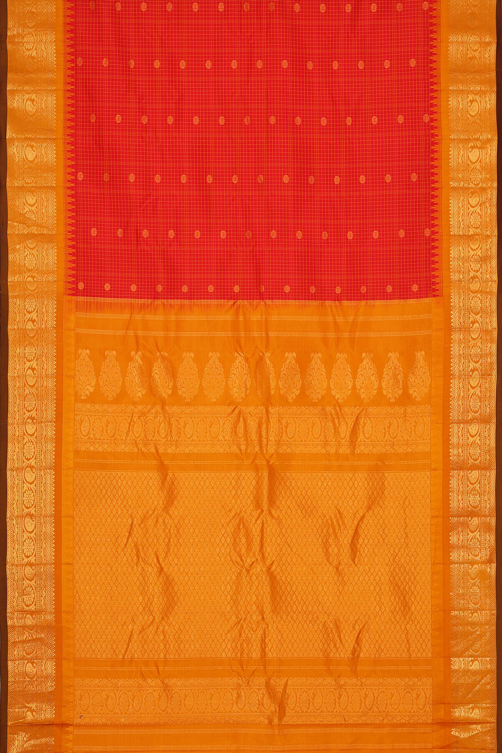 Image of Red Gadwal Silk Kattam Saree