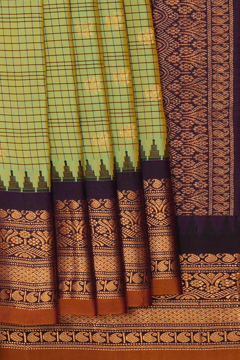 Image of Pista-Green Gadwal Silk Kattam Saree