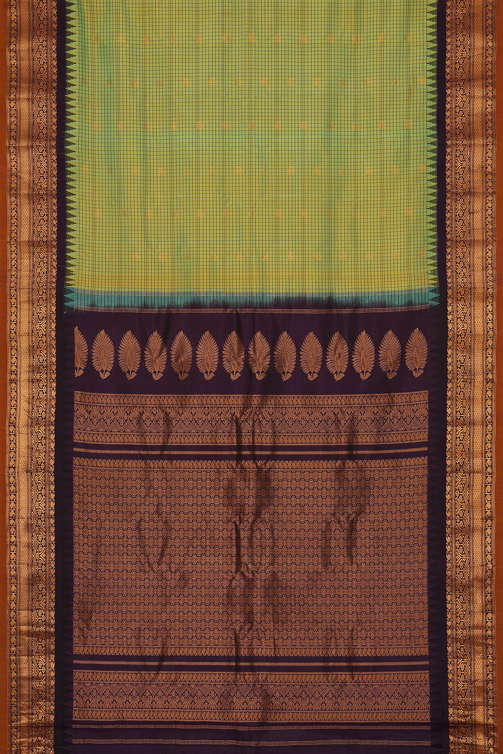 Image of Pista-Green Gadwal Silk Kattam Saree