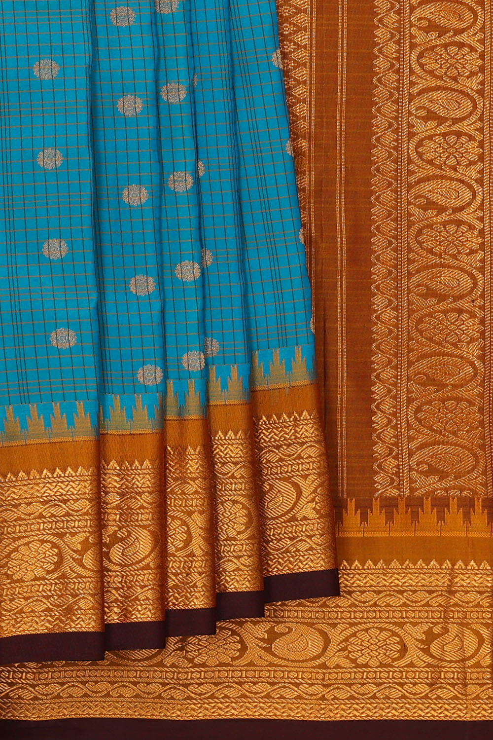 Image of Sky-Blue Gadwal Silk Kattam Saree