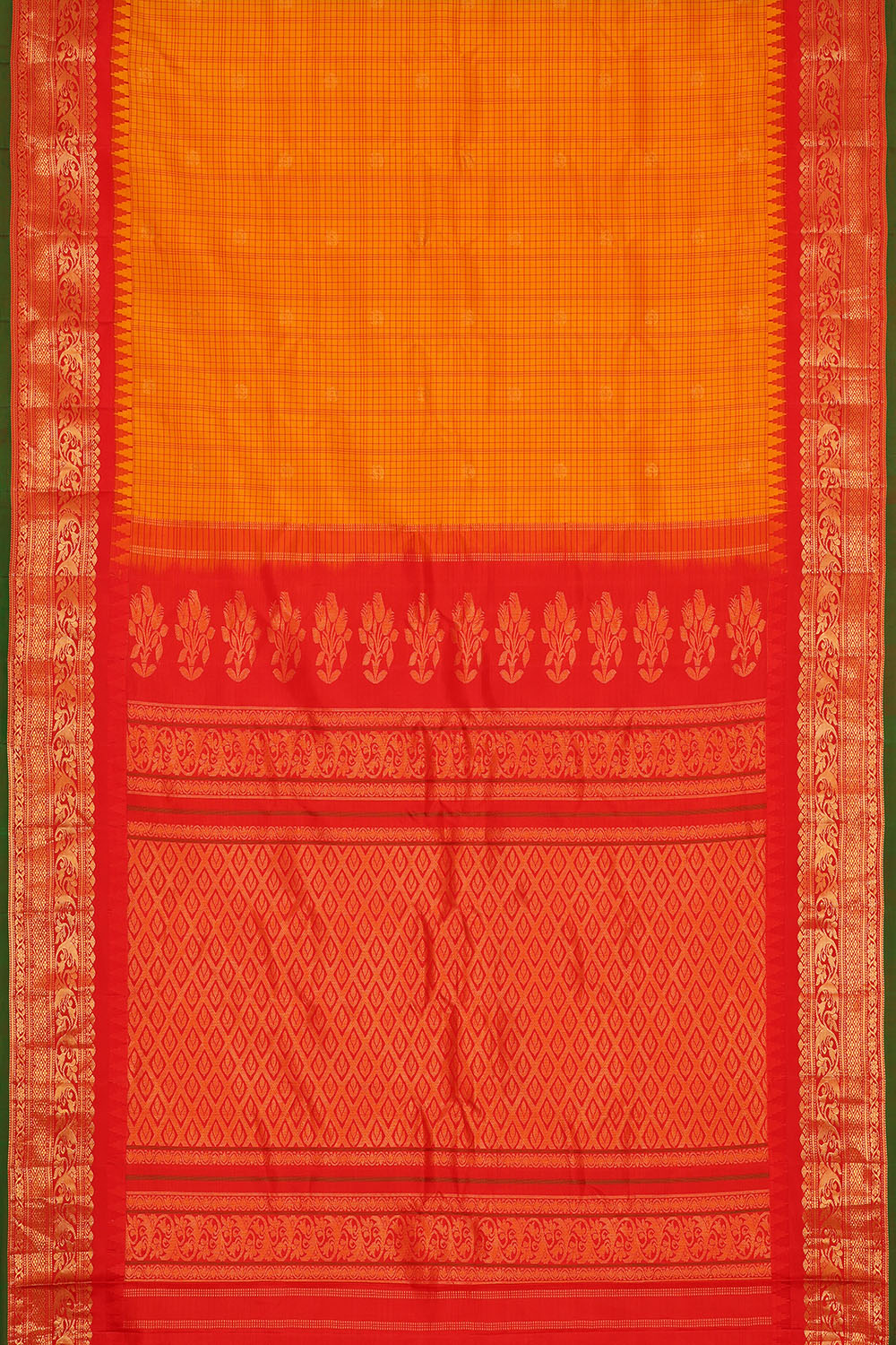 Image of Yellow-Orange Gadwal Kattam Saree