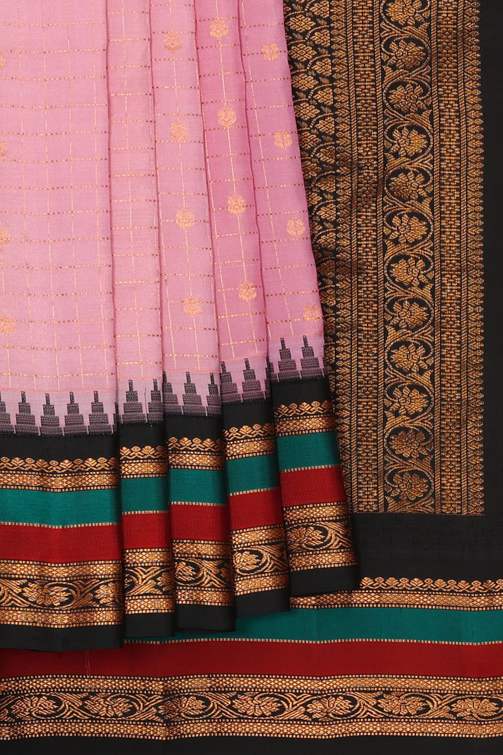 Image of Baby Pink Gadwal Silk Kattam Saree
