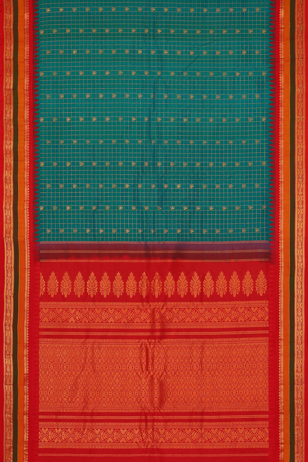 Image of Teal-Blue Gadwal Silk Kattam Saree
