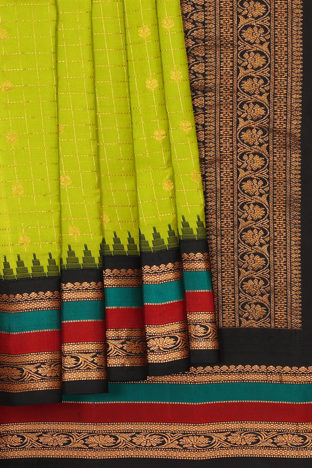 Image of Lime-Green Gadwal Kattam Saree