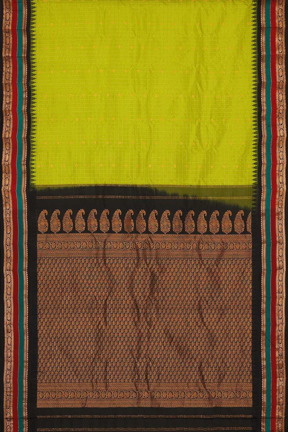 Image of Lime-Green Gadwal Kattam Saree