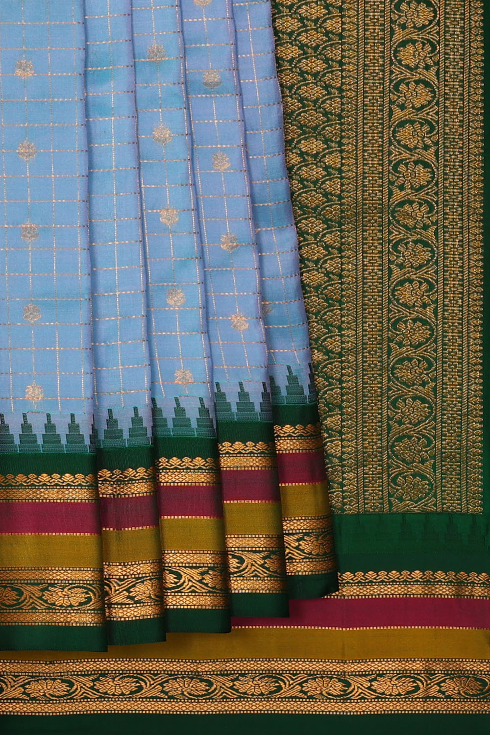 Image of Sky-Blue Gadwal Silk Kattam Saree