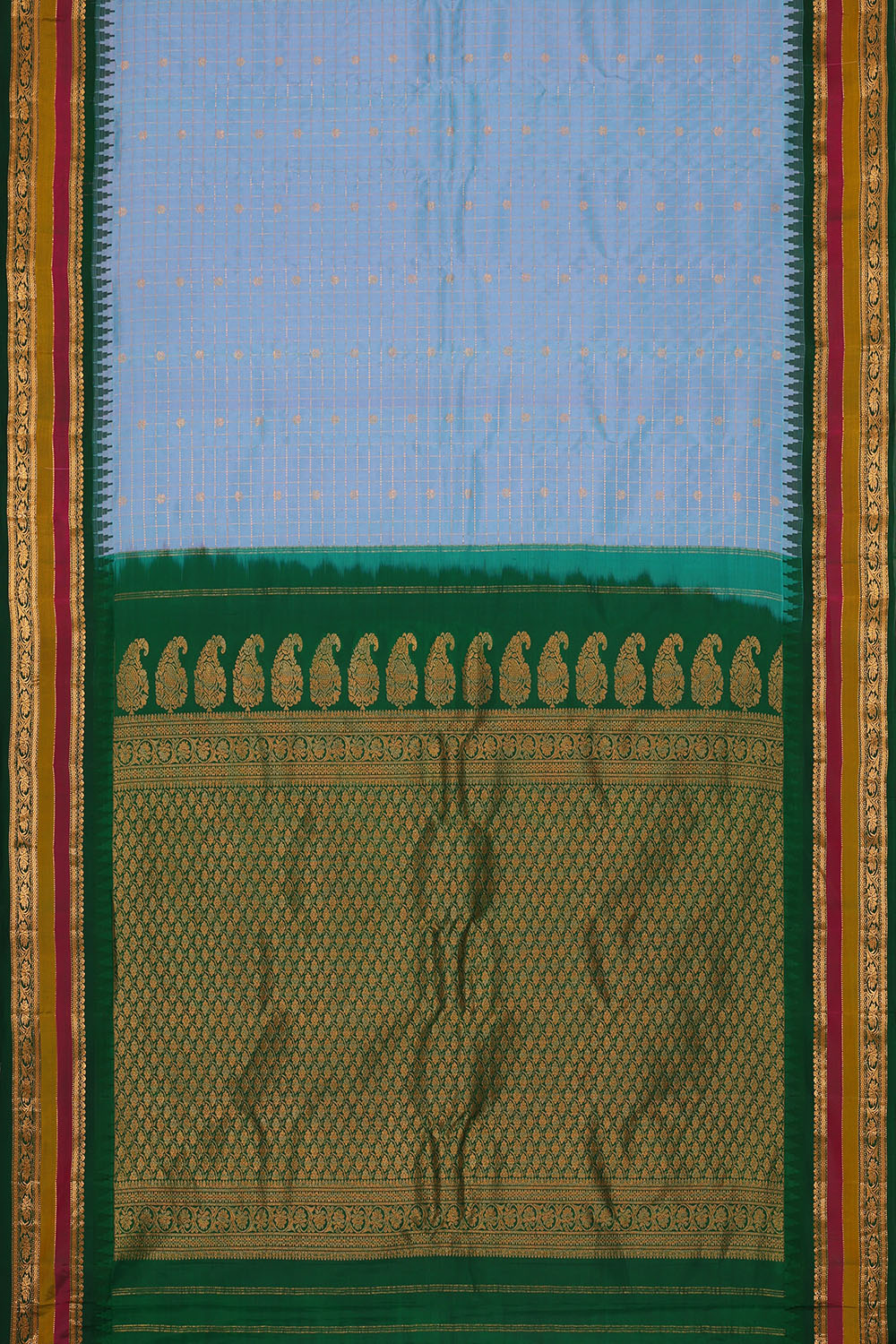 Image of Sky-Blue Gadwal Silk Kattam Saree