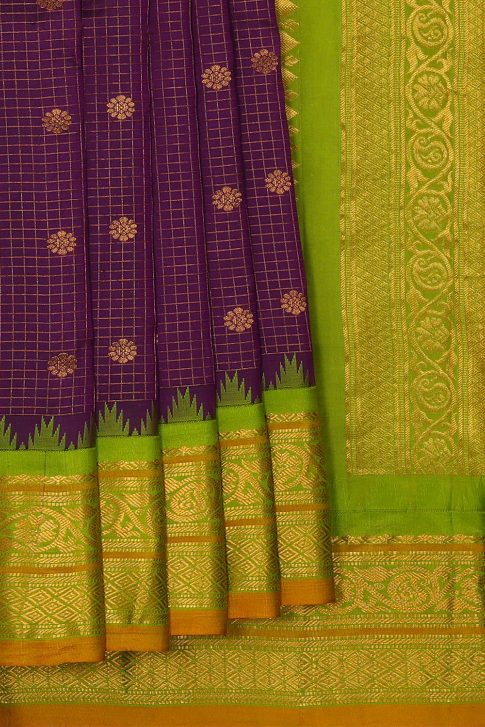Image of Purple Gadwal Silk Kattam Saree