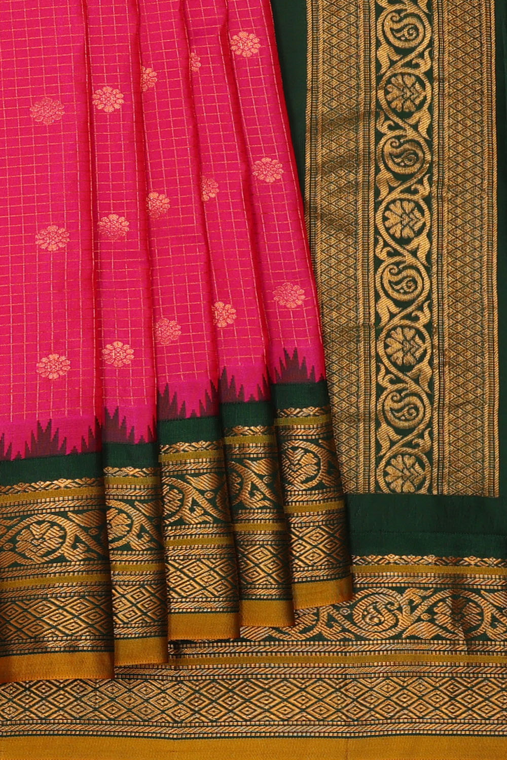 Image of Rani-Pink Gadwal Silk Kattam Saree
