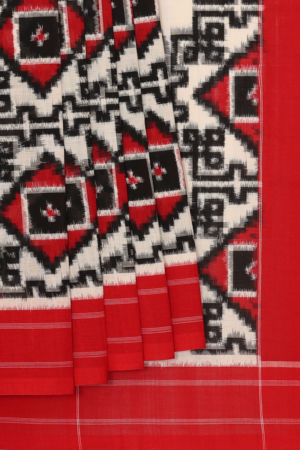 Image of white-pochampally-ikat-cotton-saree-p-18940659