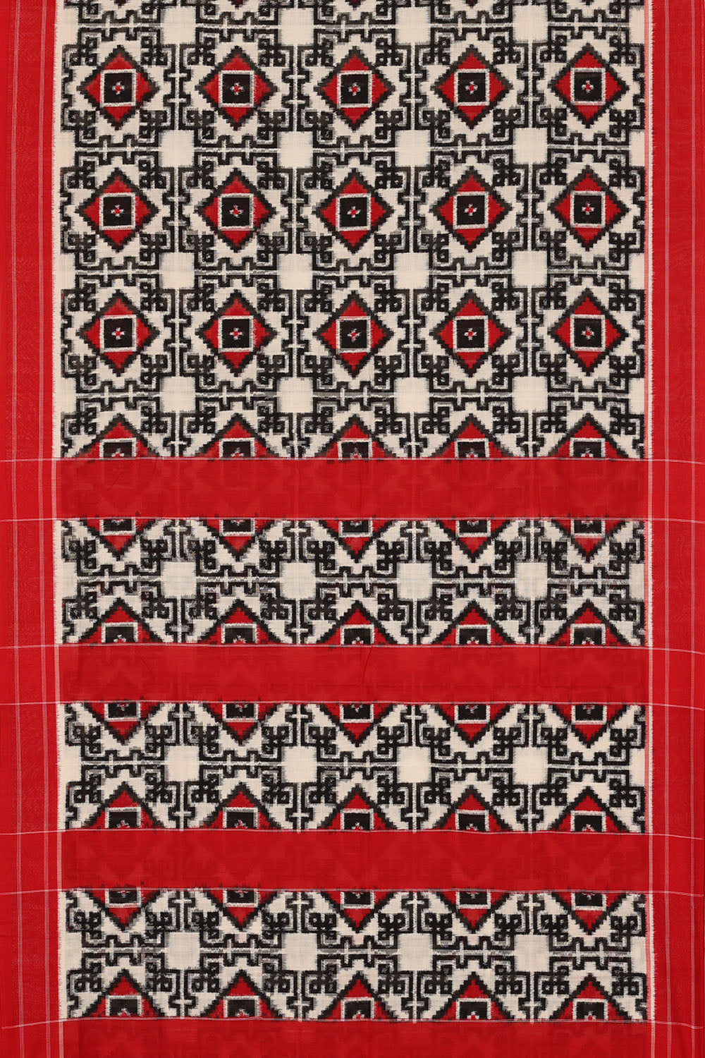 Image of White Pochampally Ikat Cotton Saree