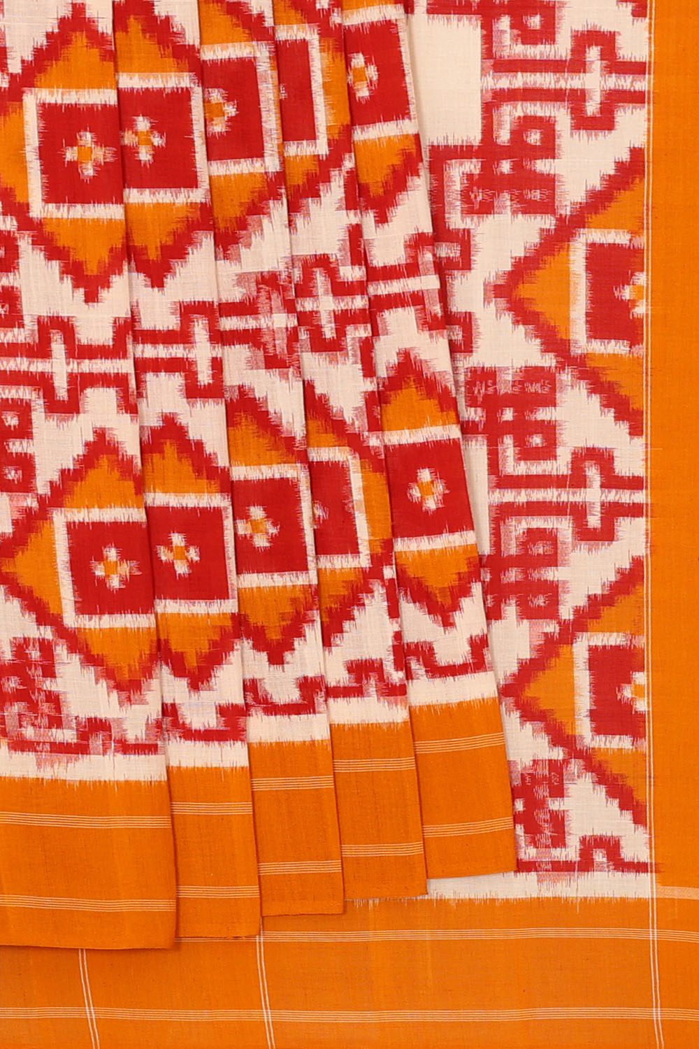 Image of orange-pochampally-ikat-cotton-saree-p-18940664