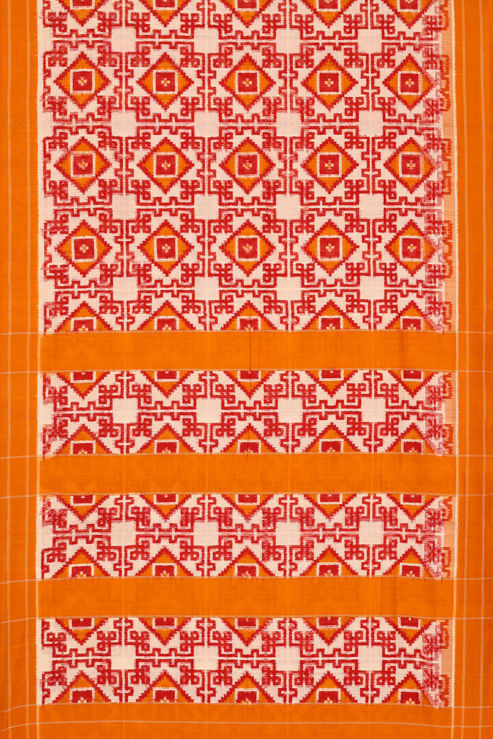 Image of Orange Pochampally Ikat Cotton Saree