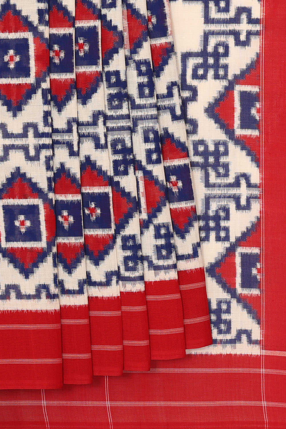 Image of off-white-pochampally-ikat-cotton-saree-p-18940663