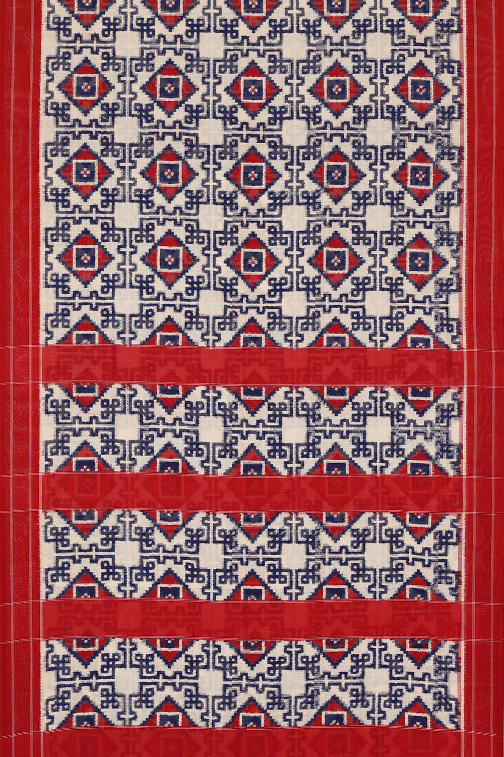 Image of Off-White Pochampally Ikat Cotton Saree