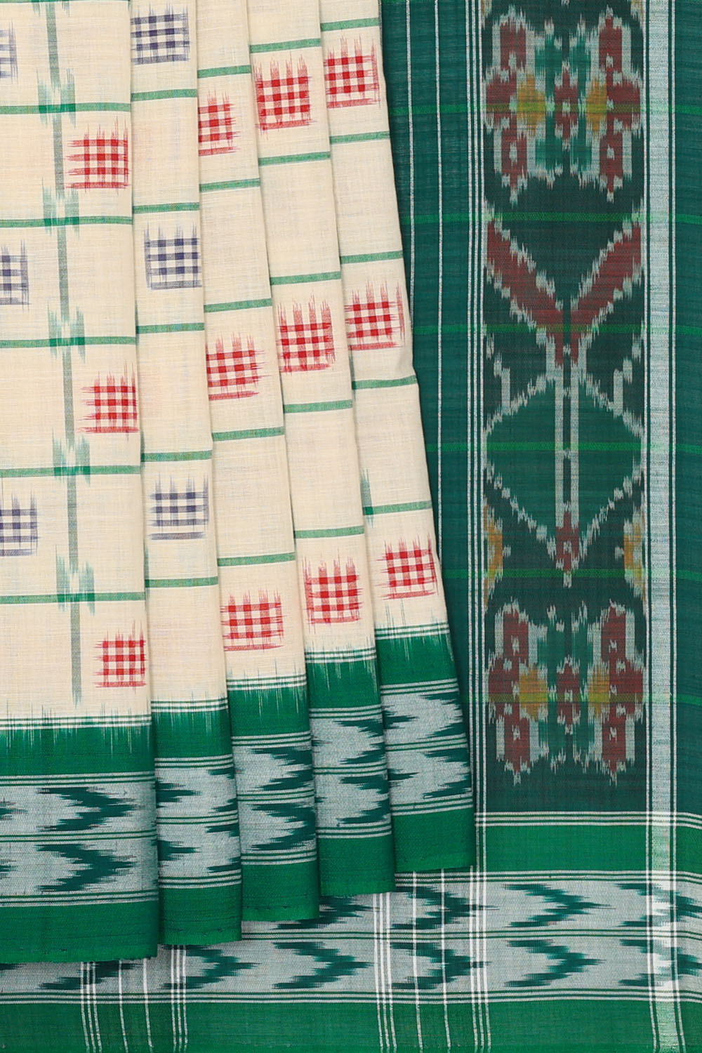 Image of off-white-pochampally-ikat-cotton-saree-p-18940660