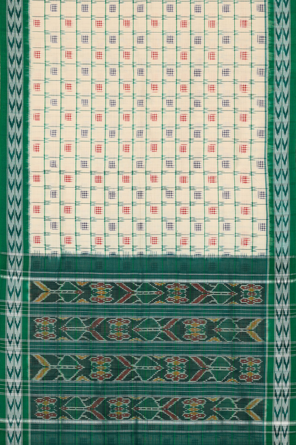 Image of Off-White Pochampally Ikat Cotton Saree
