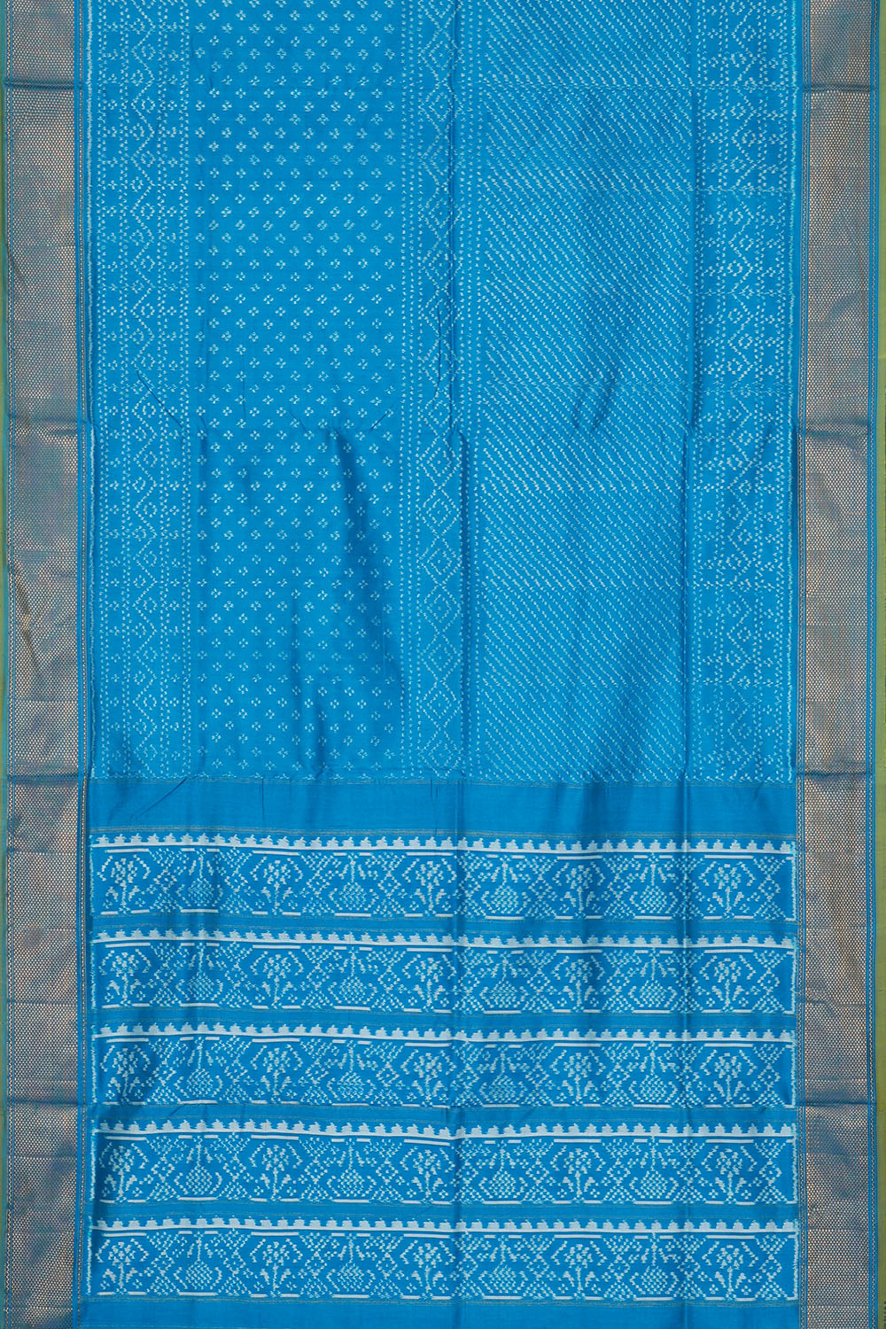 Image of Sky-Blue Pochampally Ikat Silk Saree