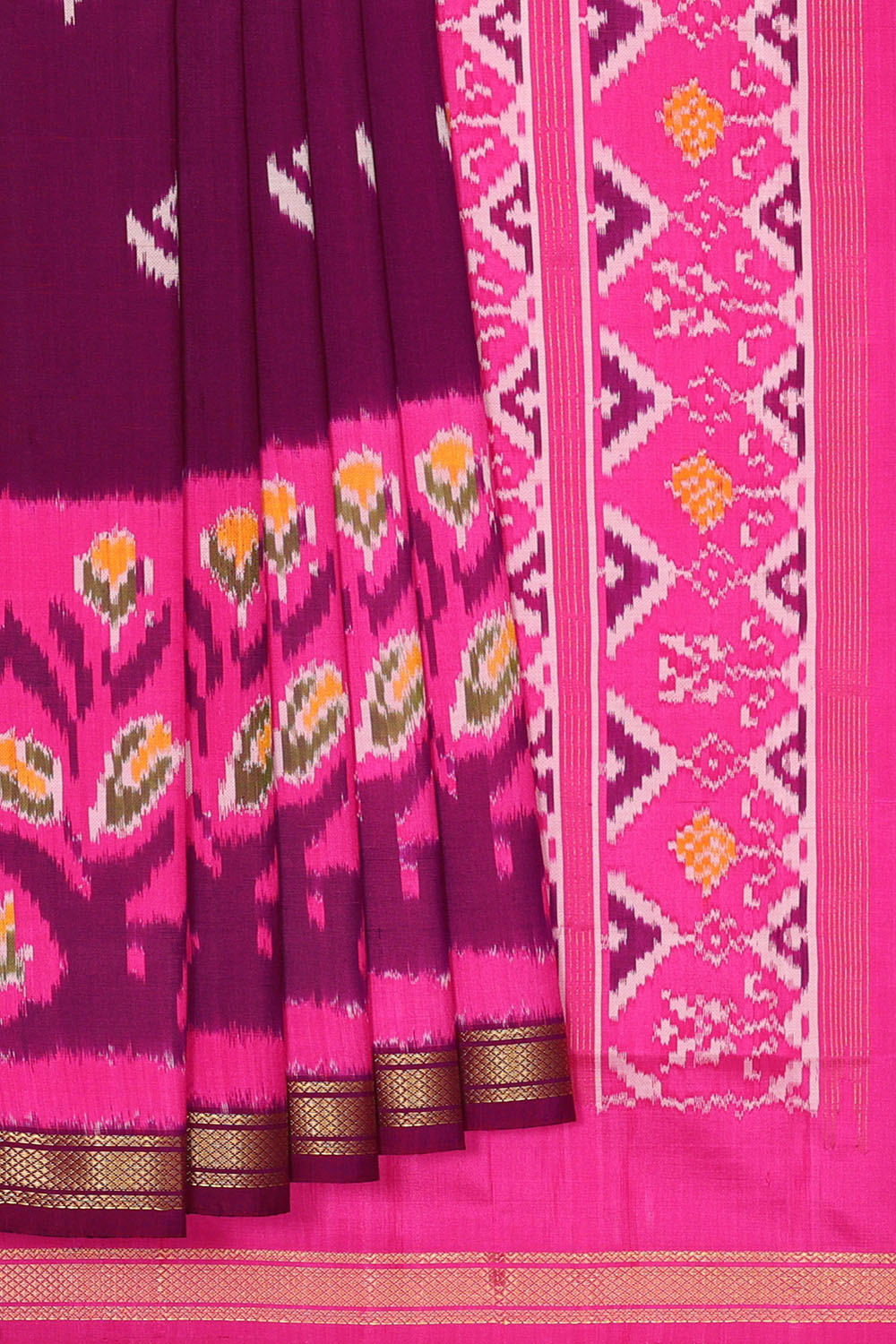 Image of Plum Purple Pochampally Ikat Silk Saree