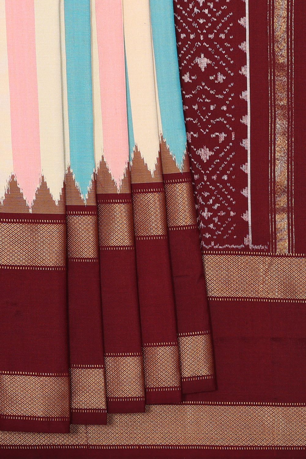 Image of Multi-Coloured Pochampally Ikat Silk Saree