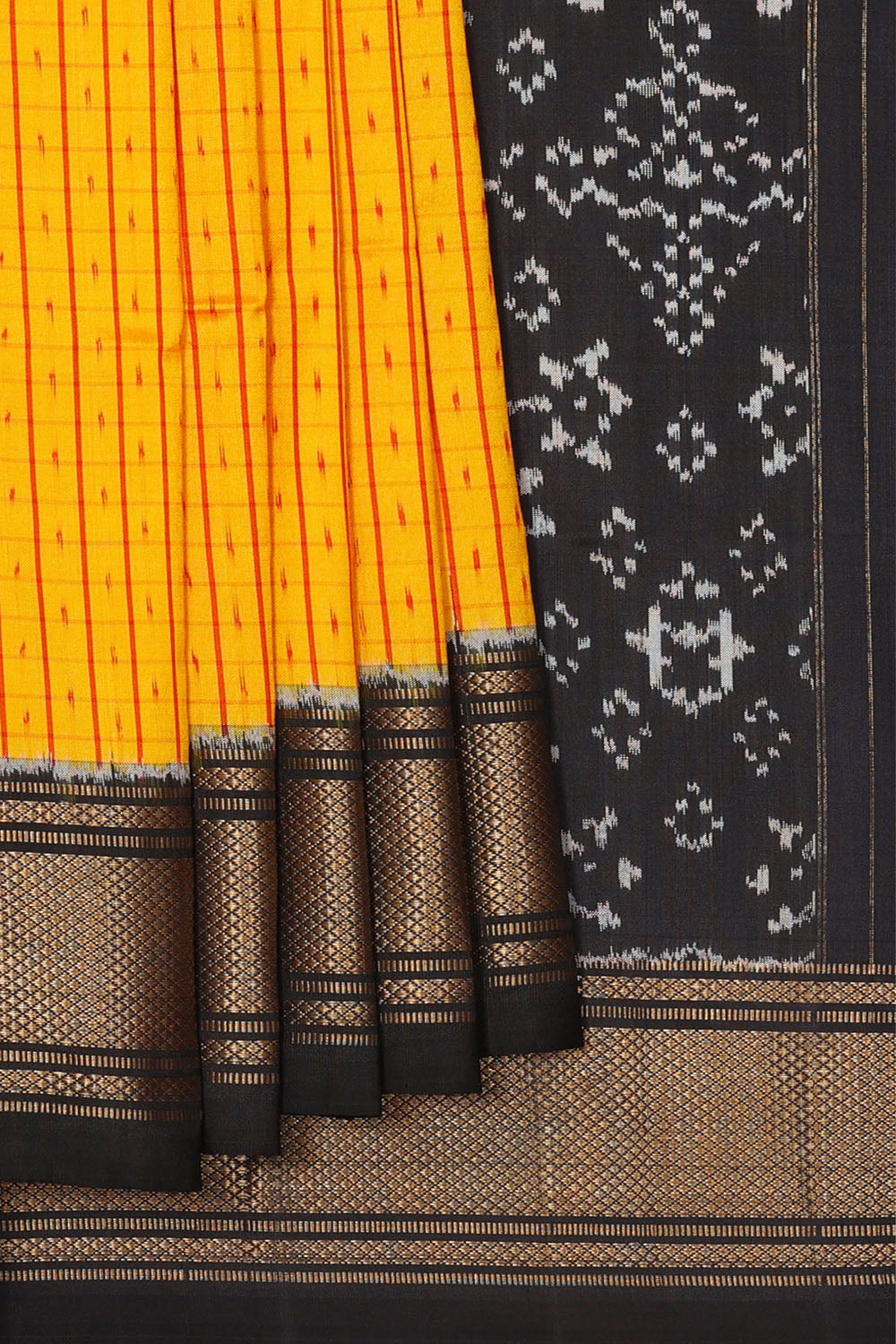Image of Yellow Pochampally Ikat Silk Saree
