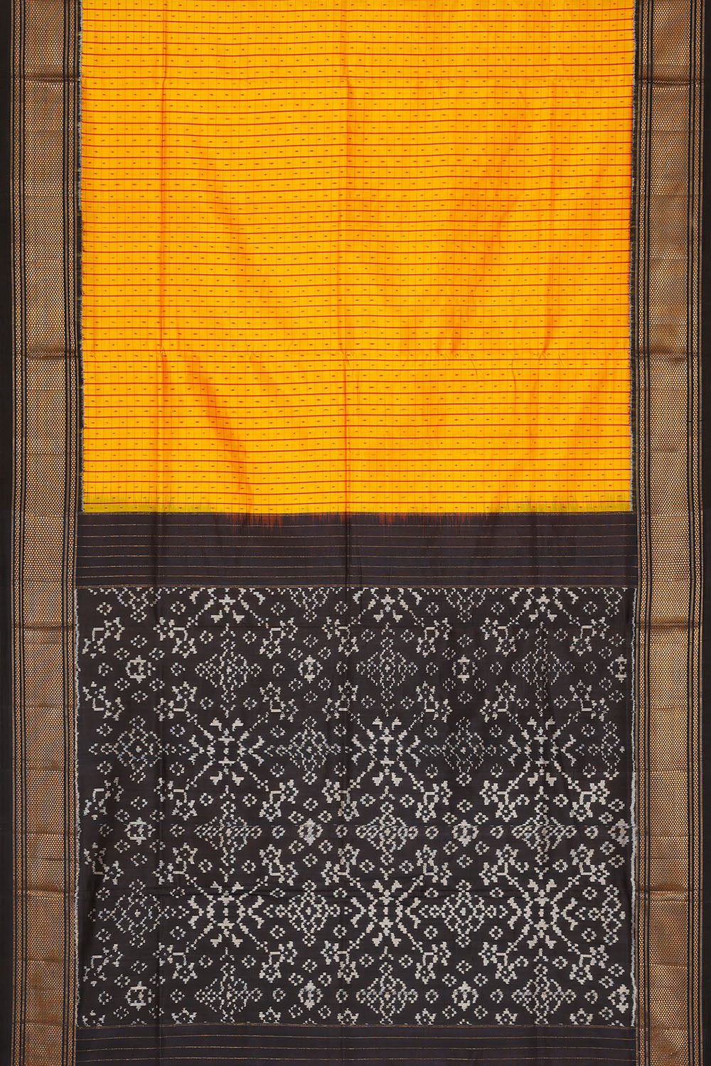 Image of Yellow Pochampally Ikat Silk Saree
