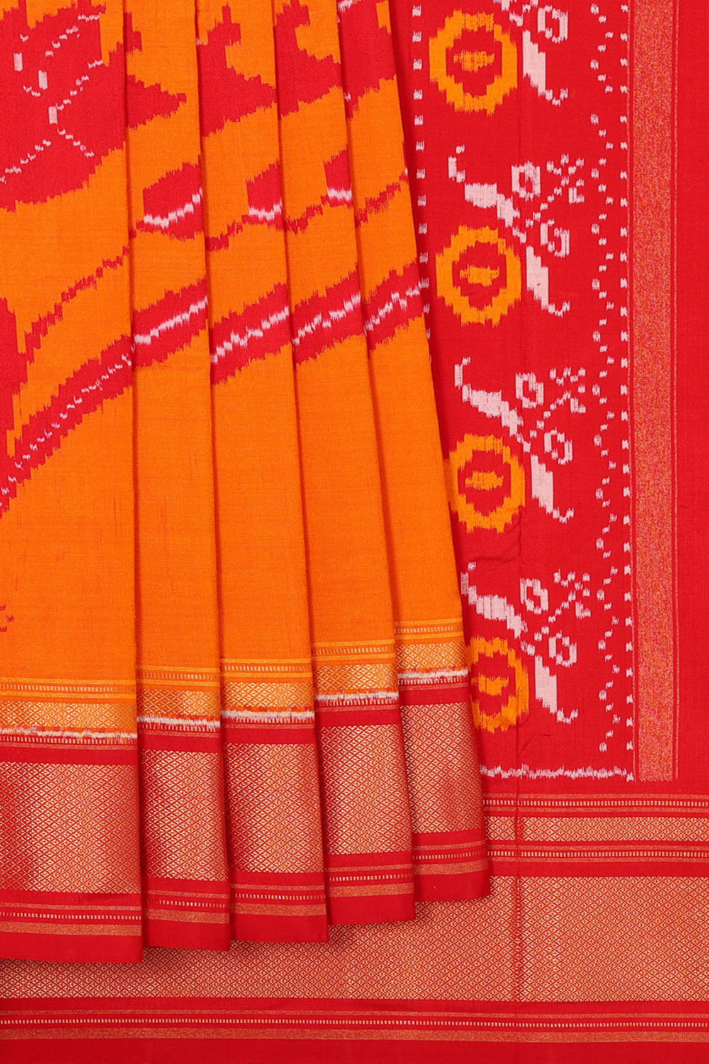 Image of Orange Pochampally Ikat Silk Saree