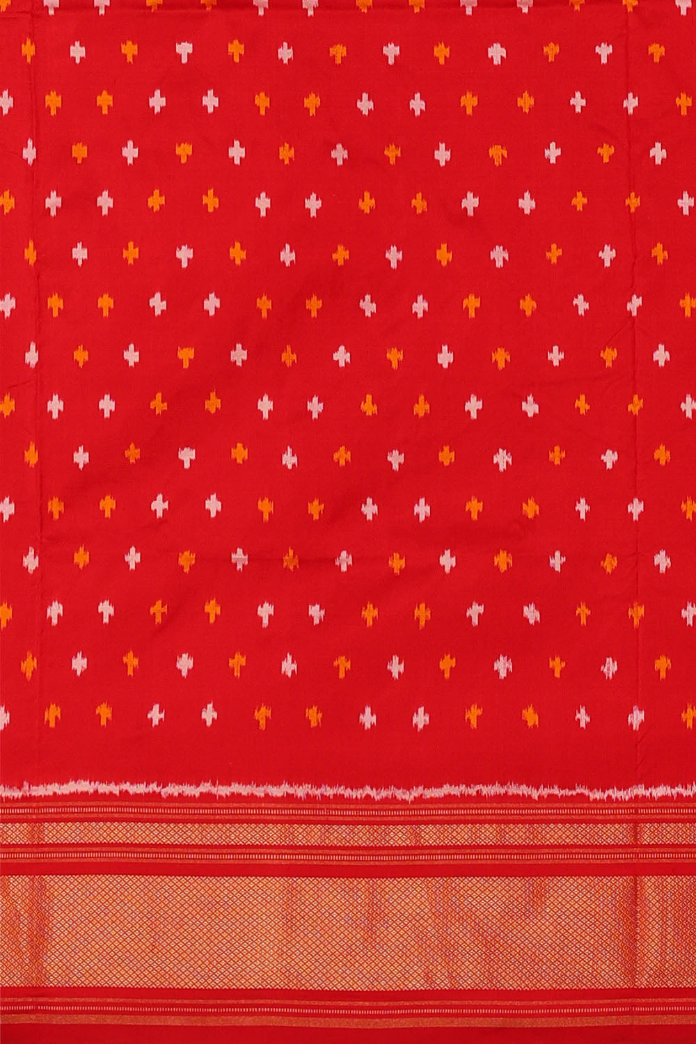 Image of Orange Pochampally Ikat Silk Saree
